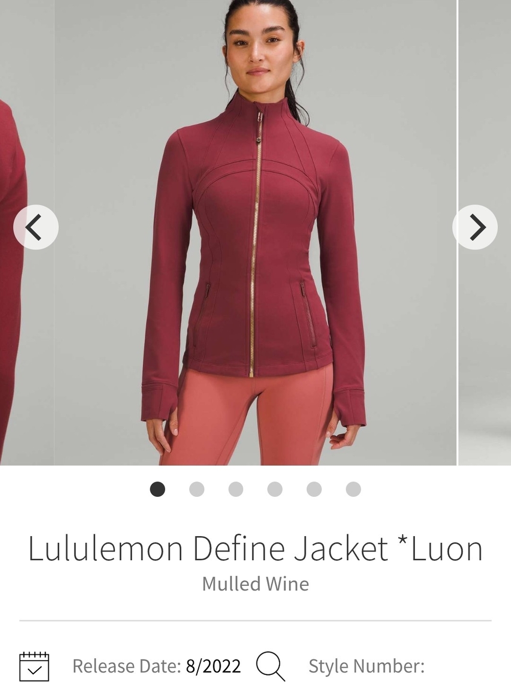 Lululemon Define Jacket *Luon
Mulled Wine sz. 6